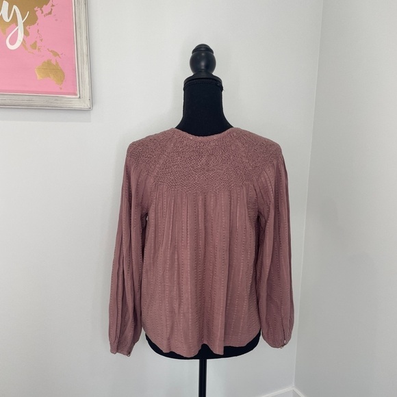 Lucky Brand Embroidered Long Sleeve Taupe Knit Top - Picture 6 of 9